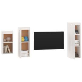 Comode tv, alb, 3 buc., lemn masiv de pin, 4 image