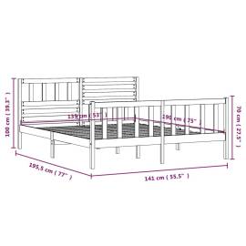 Cadru de pat dublu 4ft6, alb, 135x190 cm, lemn masiv, 9 image