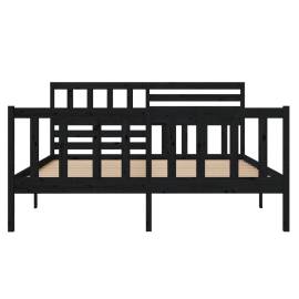 Cadru de pat small double 4ft, negru, 120x190 cm, lemn masiv, 4 image
