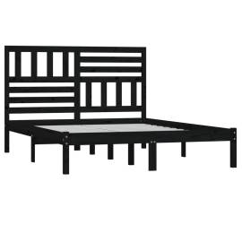Cadru pat small double 4ft, negru, 120x190 cm, lemn masiv pin, 3 image