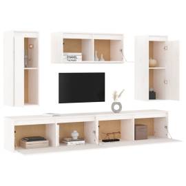 Comode tv, alb, 5 buc., lemn masiv de pin, 4 image