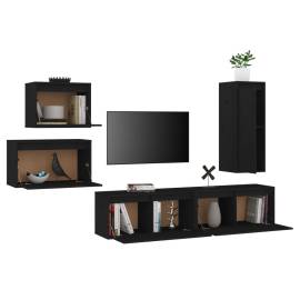 Comode tv, negru, 5 buc., lemn masiv de pin, 4 image