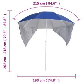 Umbrelă de plajă cu pereți laterali albastru 215 cm, 9 image