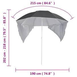 Umbrelă de plajă cu pereți laterali antracit 215 cm, 9 image