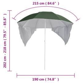 Umbrelă de plajă cu pereți laterali verde 215 cm, 9 image