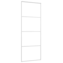Ușă glisantă, alb, 76x205 cm, sticlă mată esg și aluminiu, 3 image