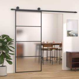 Ușă glisantă, negru, 90x205 cm, sticlă esg mată și aluminiu