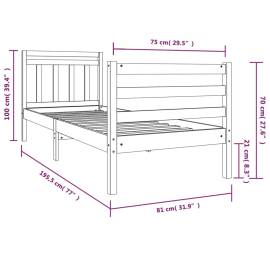 Cadru de pat small single 2ft6, alb, 75x190 cm, lemn masiv, 7 image