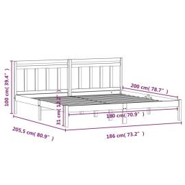 Cadru de pat super king 6ft, negru, 180x200 cm, lemn masiv, 9 image