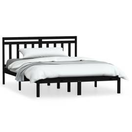 Cadru pat, negru, 140x190 cm, lemn masiv de pin, 2 image