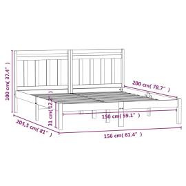 Cadru pat 5ft king size, gri, 150x200 cm, lemn masiv, 9 image