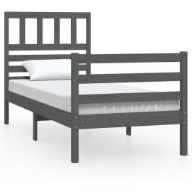 Cadru de pat, gri, 90x200 cm, lemn masiv, 2 image