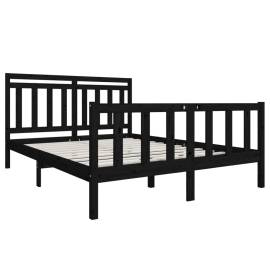 Cadru de pat, negru, 160x200 cm, lemn masiv, 3 image