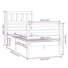 Cadru de pat single 3ft, alb, 90x190 cm, lemn masiv, 9 image