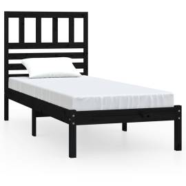 Cadru de pat single 3ft, negru, 90x190 cm, lemn masiv de pin, 2 image