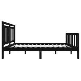 Cadru de pat small double 4ft, negru, 120x190 cm, lemn masiv, 5 image