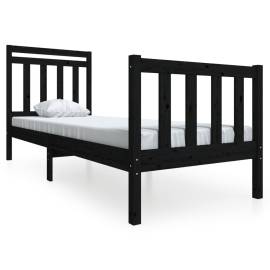 Cadru de pat small single 2ft6, negru, 75x190 cm lemn masiv, 2 image