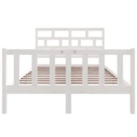 Cadru de pat dublu 4ft6, alb, 135x190 cm, lemn masiv de pin, 4 image
