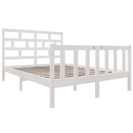Cadru de pat dublu 4ft6, alb, 135x190 cm, lemn masiv de pin, 3 image
