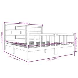 Cadru de pat dublu 4ft6, alb, 135x190 cm, lemn masiv de pin, 9 image