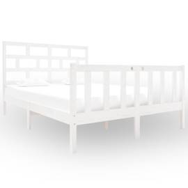 Cadru de pat dublu 4ft6, alb, 135x190 cm, lemn masiv de pin, 2 image
