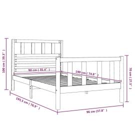 Cadru de pat single 3ft, negru, 90x190 cm, lemn masiv, 9 image