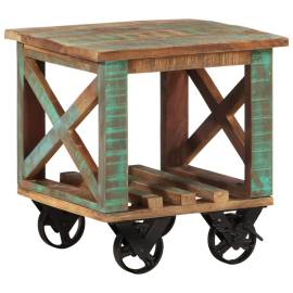 Masă laterală cu roți, 40x40x42 cm, lemn masiv reciclat, 10 image