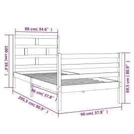 Cadru de pat ,negru, 90x200 cm, lemn masiv de pin, 9 image