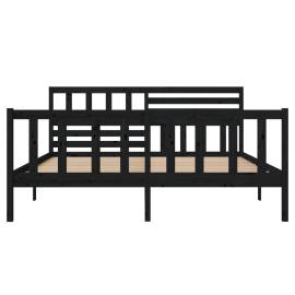 Cadru de pat dublu 4ft6, negru, 135x190 cm, lemn masiv, 4 image