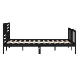 Cadru de pat dublu 4ft6, negru, 135x190 cm, lemn masiv, 5 image