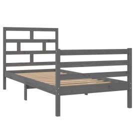 Cadru de pat,gri, 90x200 cm, lemn masiv de pin, 3 image