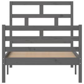 Cadru de pat,gri, 90x200 cm, lemn masiv de pin, 4 image