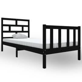 Cadru de pat, 100x200 cm, negru, lemn masiv de pin, 2 image