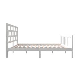 Cadru de pat, alb, 140x200 cm, lemn masiv de pin, 5 image