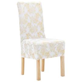 Huse de scaun elastice drepte, 6 buc., alb cu imprimeu auriu