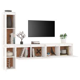 Comode tv, alb, 4 buc., lemn masiv de pin, 4 image