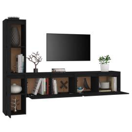 Comode tv, negru, 4 buc., lemn masiv de pin, 4 image