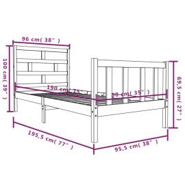 Cadru de pat single 3ft, 90x190 cm, lemn masiv de pin, 9 image