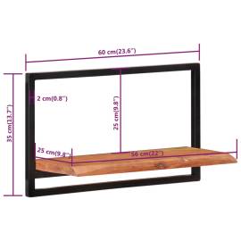 Rafturi de perete 2 buc. 60x25x35 cm lemn masiv acacia/oțel, 7 image