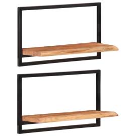 Rafturi de perete 2 buc. 60x25x35 cm lemn masiv acacia/oțel, 10 image