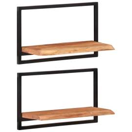 Rafturi de perete 2 buc. 60x25x35 cm lemn masiv acacia/oțel, 11 image