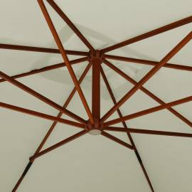 Umbrelă suspendată cu stâlp din lemn, alb nisipiu, 400x300 cm, 5 image