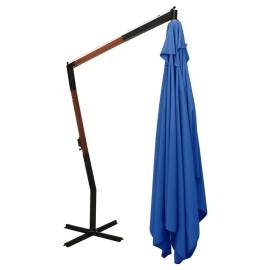 Umbrelă suspendată cu stâlp din lemn, albastru azur, 400x300 cm, 4 image