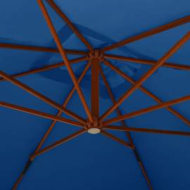 Umbrelă suspendată cu stâlp din lemn, albastru azur, 400x300 cm, 5 image