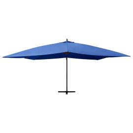 Umbrelă suspendată cu stâlp din lemn, albastru azur, 400x300 cm, 3 image