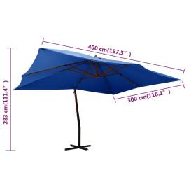 Umbrelă suspendată cu stâlp din lemn, albastru azur, 400x300 cm, 8 image