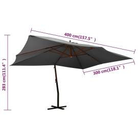 Umbrelă suspendată cu stâlp din lemn, antracit, 400x300 cm, 8 image