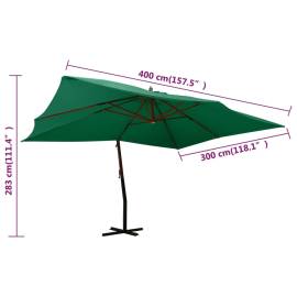 Umbrelă suspendată cu stâlp din lemn, verde, 400x300 cm, 8 image