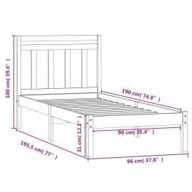 Cadru de pat pentru o persoană 3ft, alb, 90x190 cm, lemn masiv, 9 image