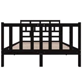 Cadru pat, negru, 140x190 cm, lemn masiv de pin, 4 image